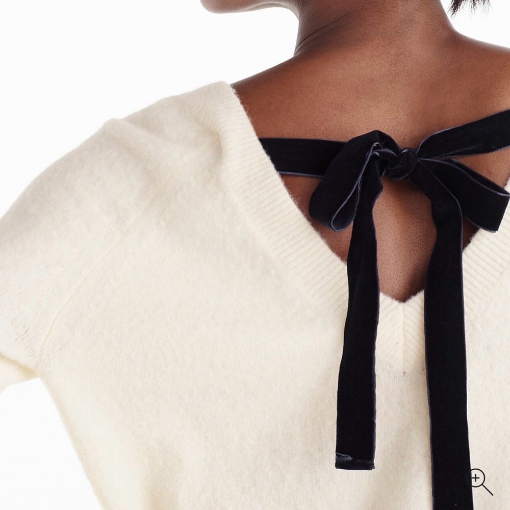J.Crew Olive Green V-Back Sweater with Velvet Tie - Picture 11 of 11